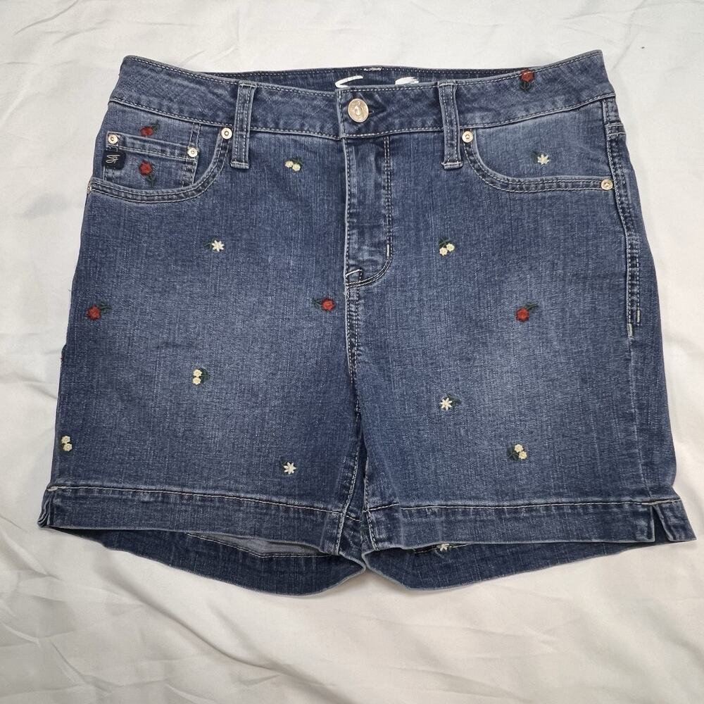 Seven 7 Denim Weekend Shorts Size 6 Blue Floral Embroidered Stretch Boho Jorts